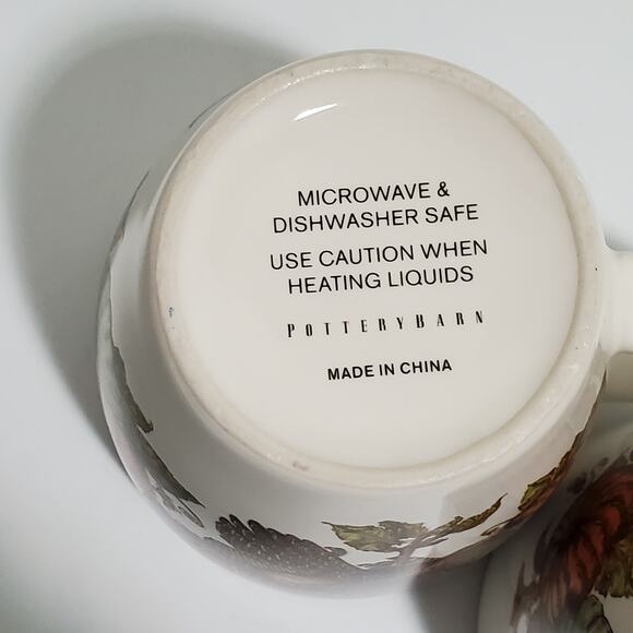 Pottery Barn Heritage Turkey Mugs Set of 2 Thanksgiving Coffee Stoneware Harvest - Picture 9 of 15